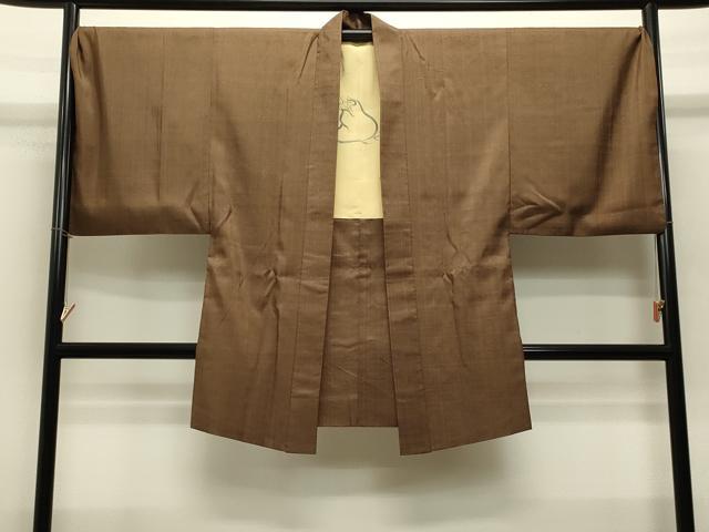 平和屋着物＃男性　長羽織　紬地　紋付き　枯茶色　キングサイズ　正絹　逸品　CAAT5825id