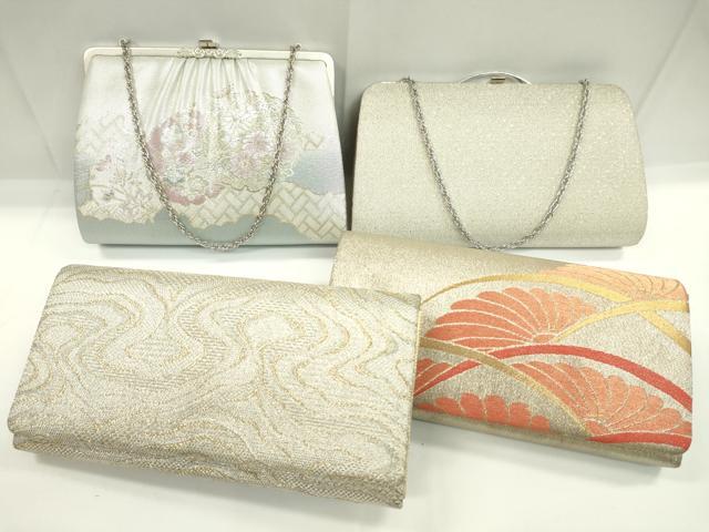 平和屋着物▼和装小物 和装バッグまとめて4点 ハンドバッグ 雪輪花文 芝草菊文 礼装 クラッチ 金銀糸 逸品 CABC1087ju