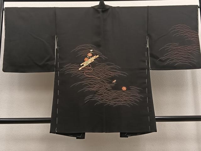 平和屋着物#羽織 刺繍 花筏 黒地 正絹 逸品 未使用 BAAU0008gt
