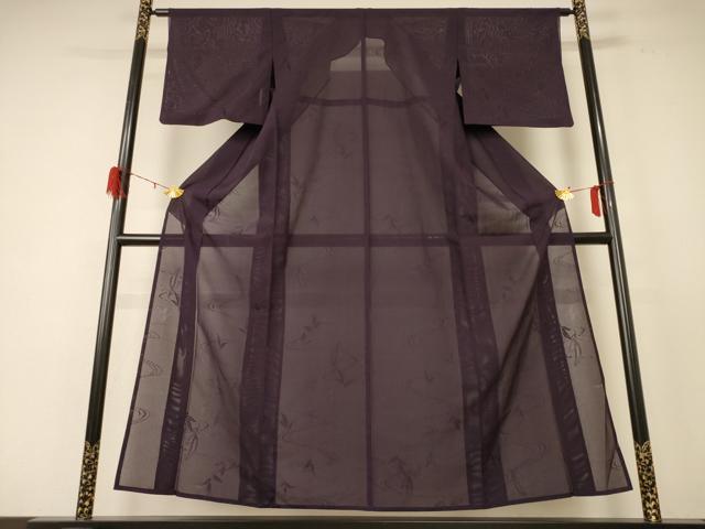平和屋着物＊夏物　色無地　絽　流水舞葉紋紗　似せ紫色　正絹　逸品　AABE2611jd