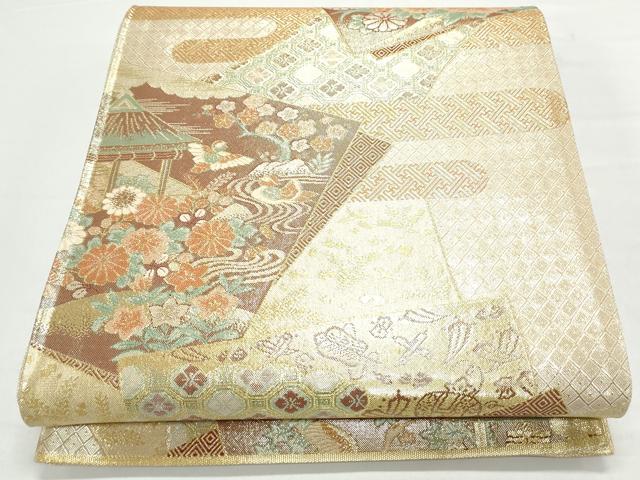 平和屋着物◎六通柄袋帯 宝珠本佐賀錦 九百錦 色紙重ね文 正絹 逸品 CAAY7341th