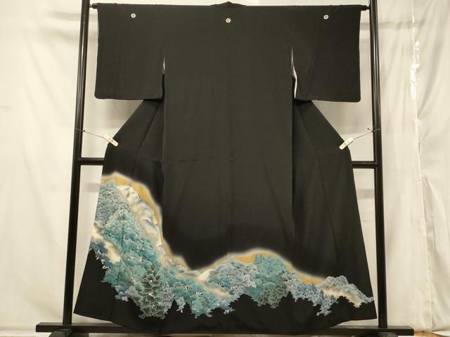 平和屋着物■豪華黒留袖　遠山樹林文　暈し染め　正絹　逸品　CABA2872in