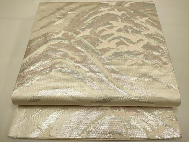 平和屋着物◎六通柄袋帯　唐織　飛鶴文　銀糸　正絹　逸品　DAAX2966du