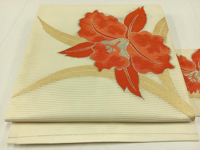 平和屋着物＊夏物　九寸名古屋帯　草花文　金銀糸　正絹　逸品　未使用　AAAX7652jh