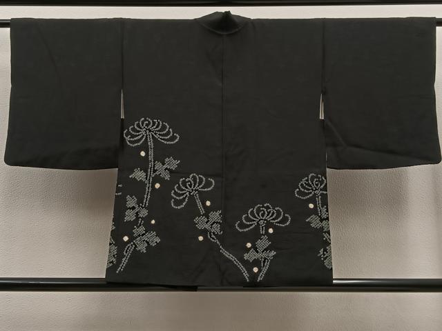 Haori - 平和屋着物∞羽織　絞り　菊　黒地　正絹　逸品　BAAT8983gt