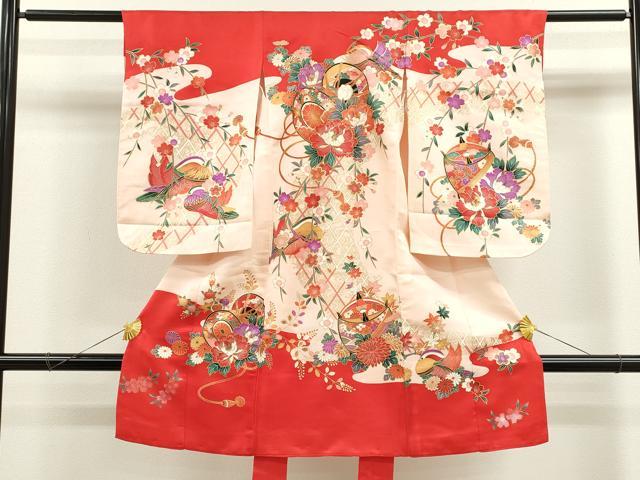 平和屋着物[]お宮参り　女の子　祝着　産着　初着　のしめ　鼓糸車鴛鴦花文　金彩　逸品　CAAV9254ze