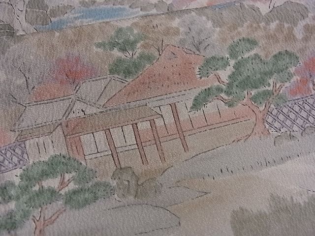 平和屋着物■上質な小紋 風景花文 鬼しぼ縮緬 逸品 未使用 CAAD9329ze