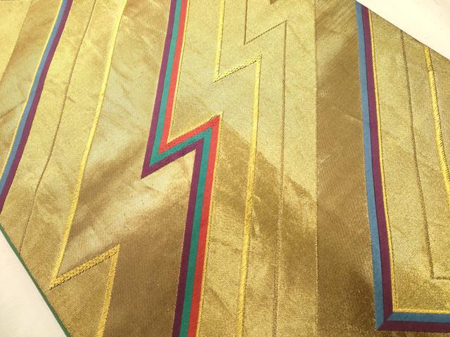 平和屋着物◎両面　六通柄袋帯　唐織　変わり斜縞　金糸　正絹　逸品　AABA4776dt