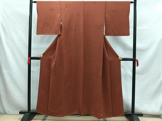 平和屋着物■上質な色無地　舞葉地紋　煉瓦色　正絹　逸品　AABB0837uw