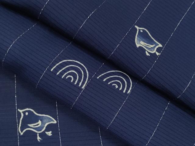 平和屋着物＊夏物 小紋 絽 千鳥 縞 銀通し地 正絹 逸品 CABB2329ze