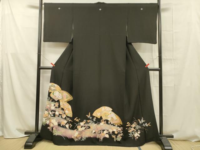 平和屋着物■豪華黒留袖　駒刺繍　地紙鴛鴦草花文　暈し染め　金銀彩　京都きもの友禅扱い　正絹　逸品　DAAX5852cm