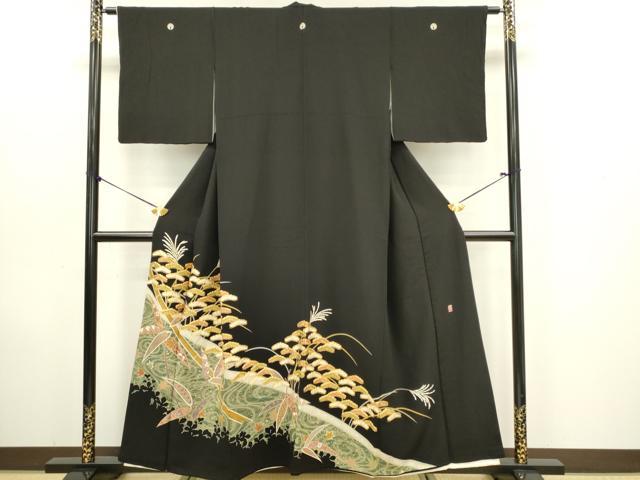平和屋着物■豪華黒留袖 作家物 駒刺繍 笹竹花文 金彩 正絹 逸品 DABB2865qp