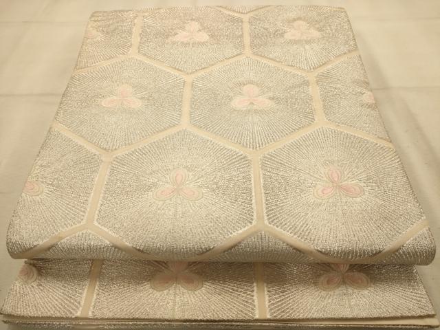 平和屋着物◎六通柄袋帯　唐織　亀甲松文　銀糸　正絹　逸品　AABA4800dt