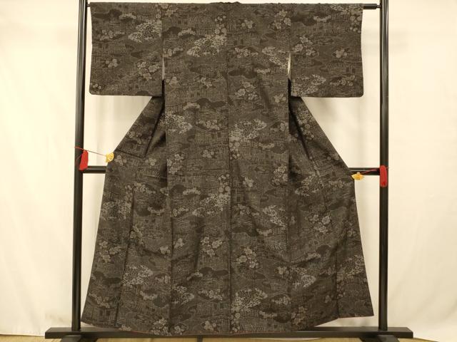 平和屋着物■上質な紬　雲取り風景文　正絹　逸品　AABB3049fw