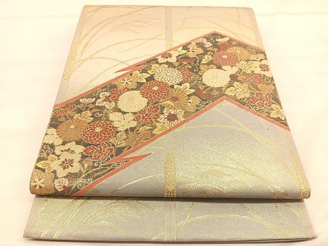 平和屋着物◎六通柄袋帯　松皮菱花文　金糸　正絹　逸品　BAAU5455hv