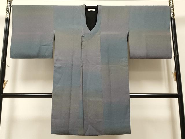 平和屋着物#道行コート リバーシブル 霞文 暈し染め 黒地 銀糸 ロング丈 正絹 逸品 CAAT5632id