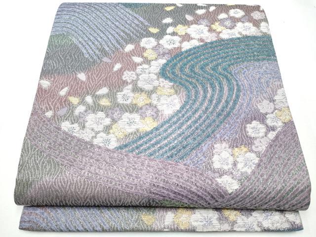 平和屋着物●六通柄袋帯　流水舞梅文　金銀糸　正絹　逸品　CABC5457hy