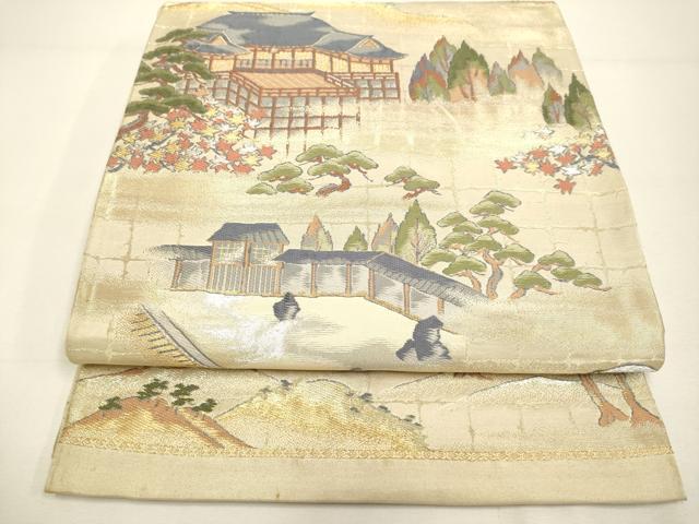平和屋着物◎六通柄袋帯　風景文　金糸　正絹　逸品　DAAX2952du