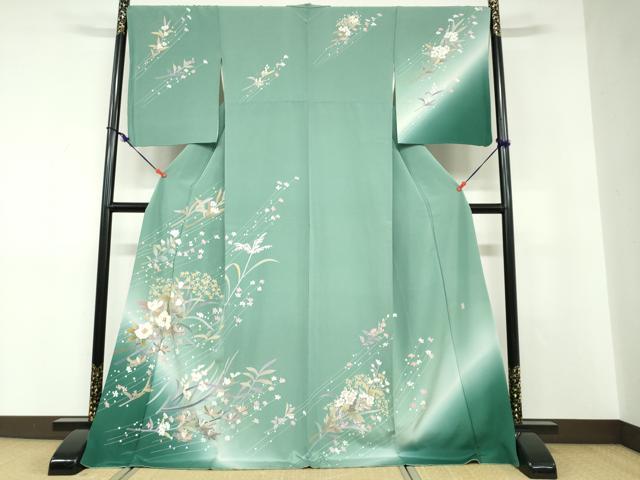 Kimono - 平和屋着物●訪問着　作家物　草花文　暈し染め　金彩　ロング丈　正絹　逸品　DABD9232ud