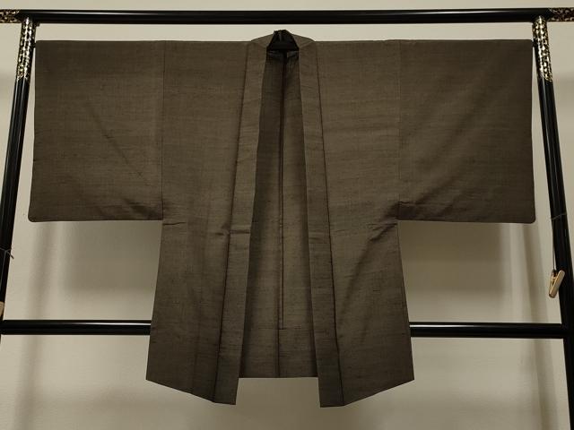 Haori - 平和屋着物▽男性　羽織　単衣　紬地　樺茶色　正絹　逸品　CAAR9147id