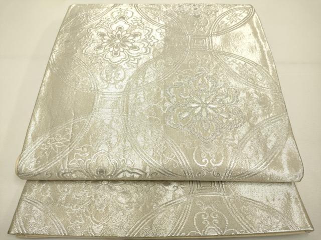 平和屋着物◎六通柄袋帯　七宝花文　銀糸　正絹　逸品　DAAX2960du