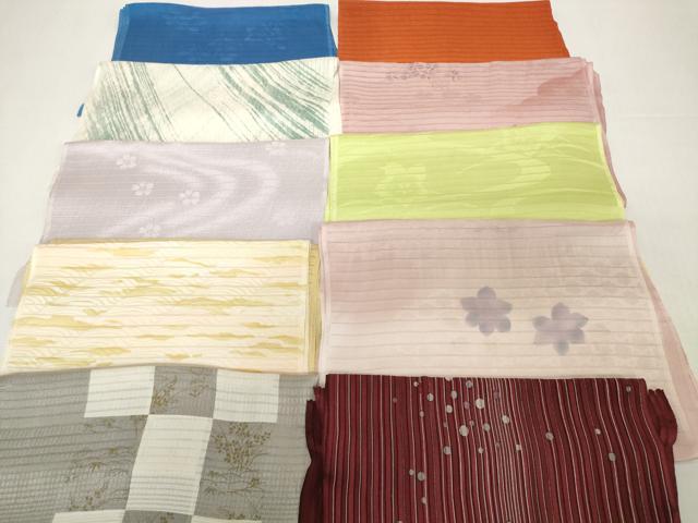 Rakuten - 平和屋着物＊夏物　和装小物　帯揚げ10枚セット　絽 縦絽 絽縮緬　水玉 流水桔梗地紋 市松草花　逸品　DABH2426zzz