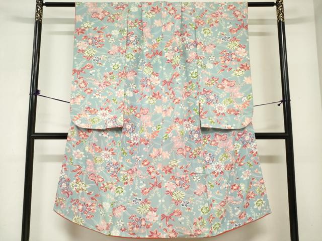 平和屋着物[]七五三　女の子　7歳　祝着　四つ身　桐花文　反端付き　逸品　DABH5486ea