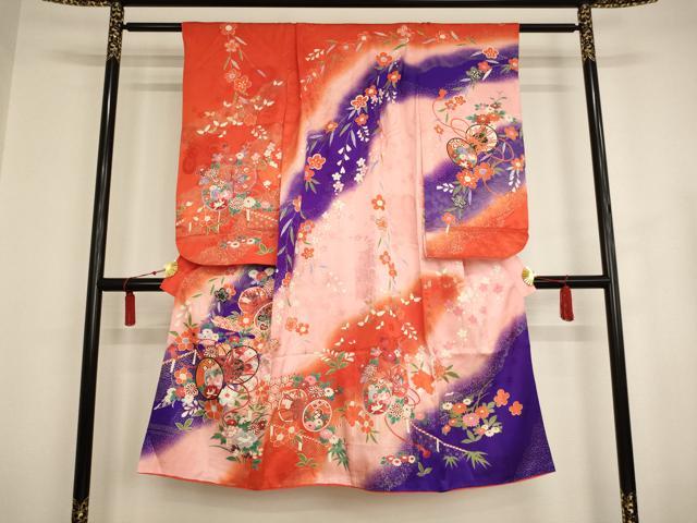 平和屋着物[]七五三　女の子　7歳　祝着　四つ身　花鼓文　暈し染め　金彩　正絹　逸品　AAAU5528ja