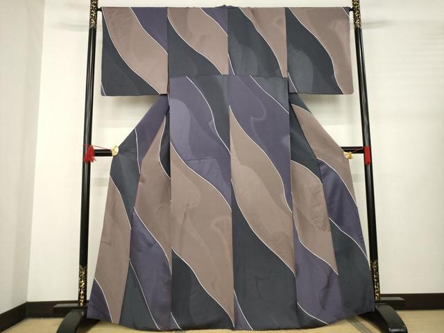 平和屋着物●上質な小紋 よろけ斜縞 正絹 逸品 AABB3864ck