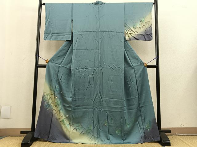 平和屋着物■訪問着 刺繍 飛鶴樹林文 暈し染め ラメ さが美扱い 正絹 逸品 BAAS2661ph