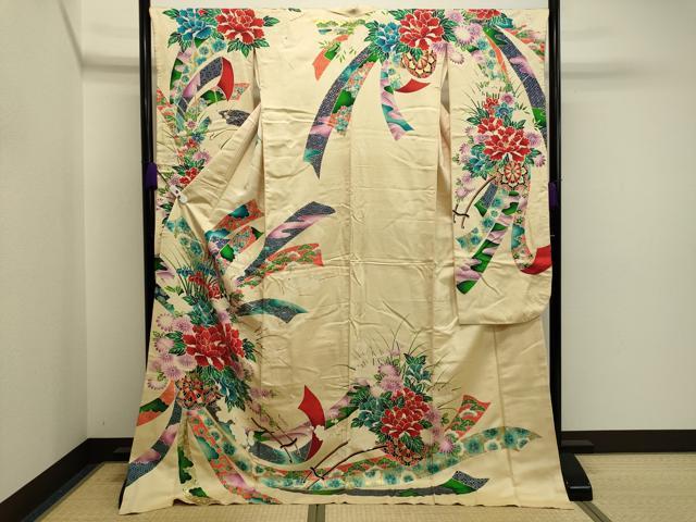 平和屋着物■豪華振袖 束ね熨斗花車文 金彩 正絹 逸品 CAAP5135ku