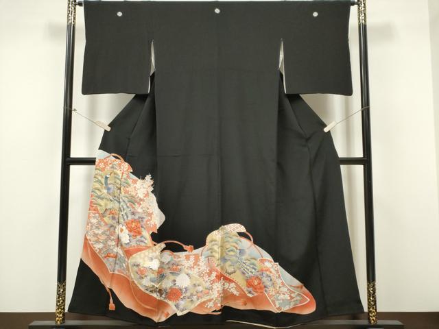 平和屋着物■豪華黒留袖　駒刺繍　孔雀花文　金彩　正絹　逸品　CABB1916ou