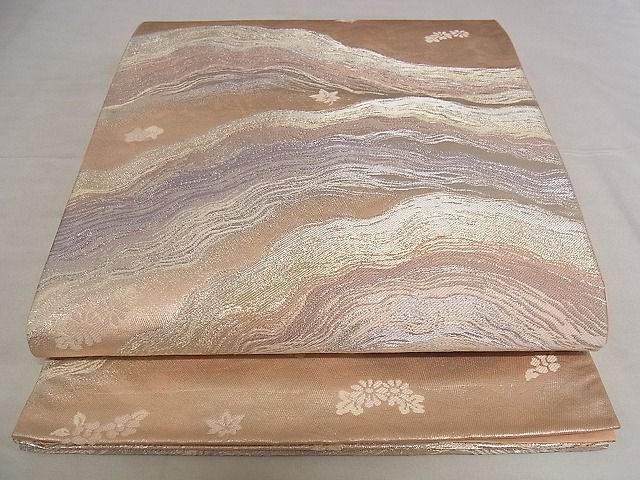 平和屋着物■六通柄袋帯　霞舞花文　金銀糸　正絹　逸品　A-pf5418