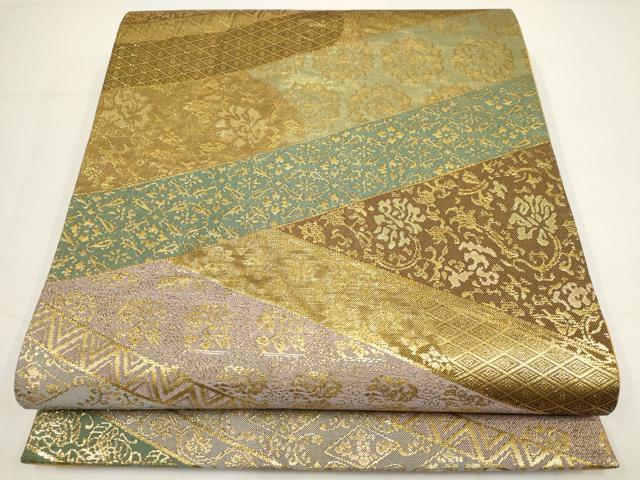 平和屋着物▼六通柄袋帯　楼蘭　切嵌花唐草文　金糸　正絹　逸品　AABA8335wj