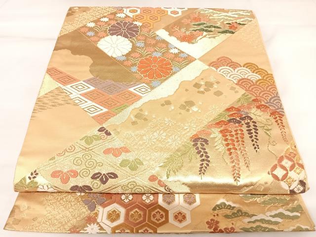 平和屋着物◎六通柄袋帯　唐織　吉祥花文　金糸　正絹　逸品　AABK4649yx