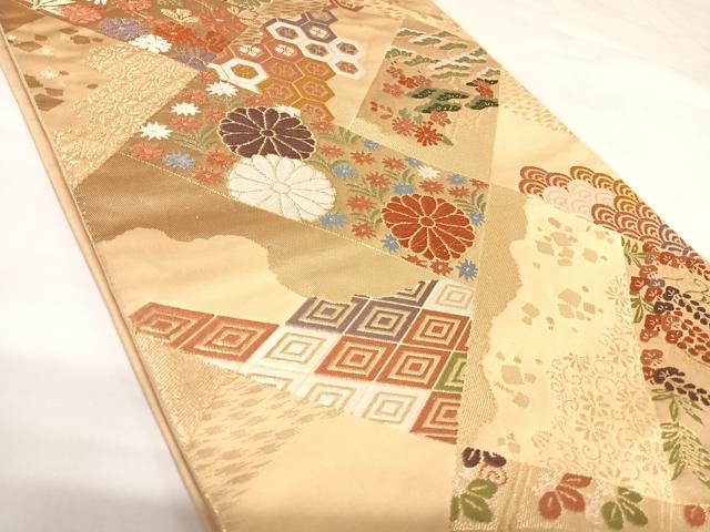 平和屋の平和屋着物◎六通柄袋帯　唐織　吉祥花文　金糸　正絹　逸品　AABK4649yx｜アングル2