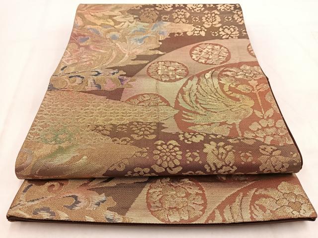 平和屋着物◎六通柄袋帯　鳳凰更紗花文　金糸　引箔　正絹　逸品　BAAW2124yc
