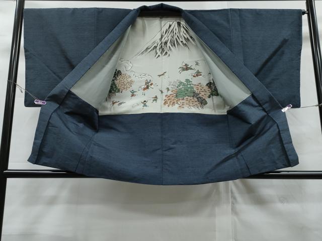 平和屋着物＃男性　羽織　紬地　御召御納戸色　正絹　逸品　CAAT0521dy