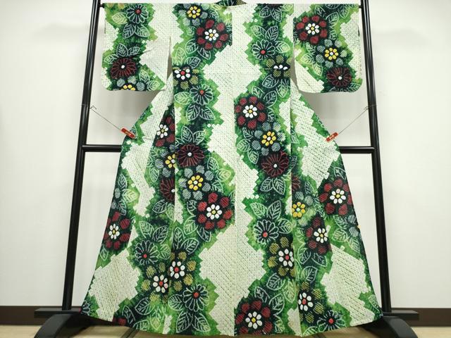 平和屋着物∴夏物　浴衣　有松鳴海絞り　舞花文　綿　逸品　CABB6537ng