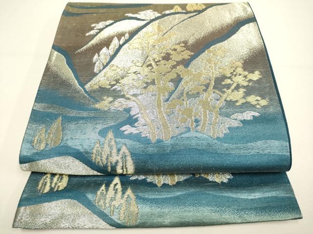 平和屋着物◎六通柄袋帯　重ね山樹林文　金銀糸　正絹　逸品　DAAX2924du