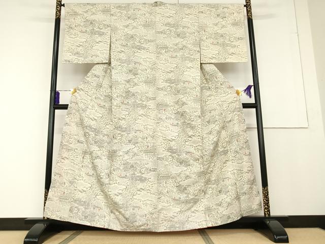 平和屋着物■上質な紬 人物風景花文 反端付き 正絹 逸品 AAAS6351zg