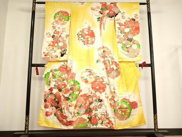 平和屋着物∵女の子　十三参り　子供　祝着　駒刺繍　雪輪花文　暈し染め　金彩　正絹　逸品　AAAU5448ja