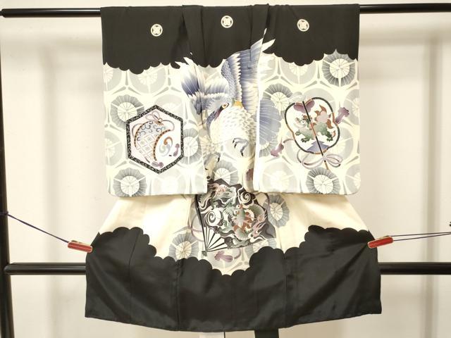 平和屋着物[]七五三　男の子　祝着・行灯袴セット　襦袢付き　鷹　鷲　龍　銀彩　...