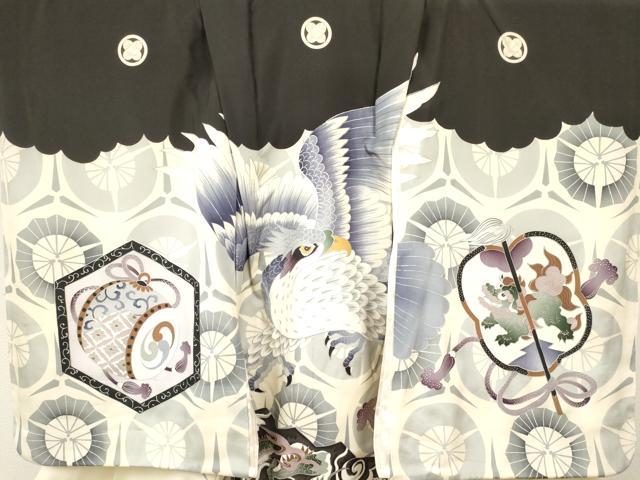 平和屋着物[]七五三　男の子　祝着・行灯袴セット　襦袢付き　鷹　鷲　龍　銀彩　...
