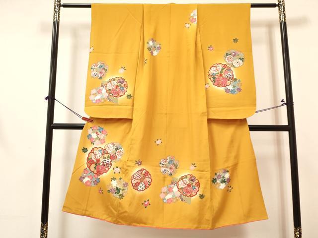 平和屋着物[]七五三　女の子　7歳　祝着　四つ身　襦袢(単衣・半衿刺繍)セット　草花文　暈し染め　金彩　逸品　DABA3609ma