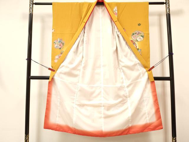 平和屋着物[]七五三　女の子　7歳　祝着　四つ身　襦袢(単衣・半衿刺繍)セット　草花文　暈し染め　金彩　逸品　DABA3609ma