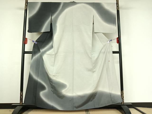 平和屋着物▽本塩沢　やまだ織　訪問着　染色作家　桐村博　単衣　霞文　暈し染め　正絹　逸品　AABF3797jh
