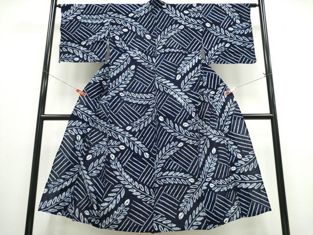 平和屋着物∴夏物　浴衣　有松鳴海絞り　舞葉文　綿　逸品　CABE8949ng