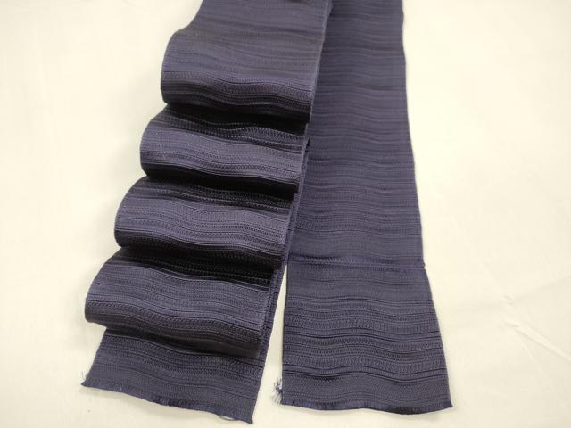 平和屋着物●男性 本場筑前博多織 角帯 遠藤織物謹製 よろけ縞 鉄紺色 証紙付き 正絹 逸品 DAAZ4151cm