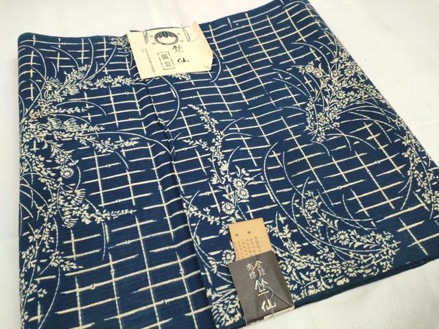 平和屋着物＊夏物　竺仙　浴衣　反物　着尺　格子草花文　証紙付き　綿　逸品　未使用　DABA7462zzz
